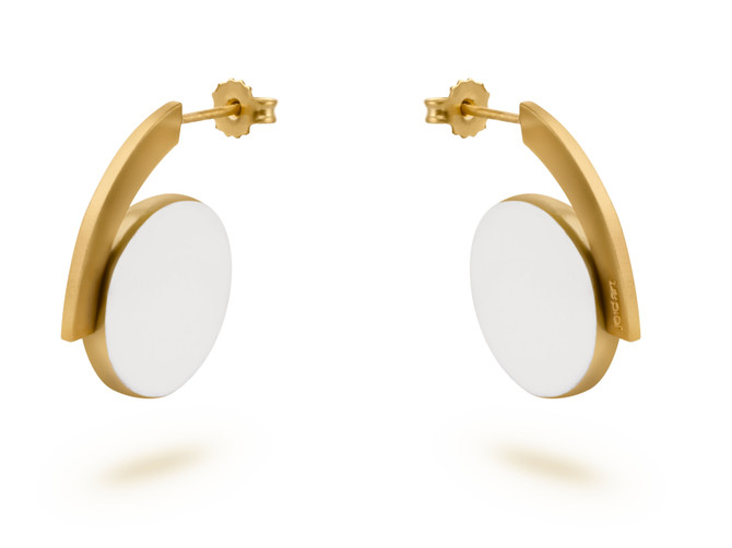 Joidart Keramic White Small Hanging Gold Earrings