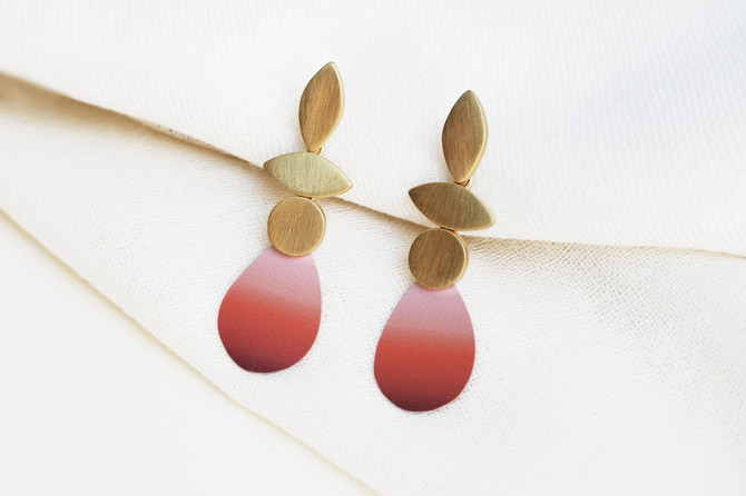 Joidart Captard 3 Piece Drop Gold Earrings Red