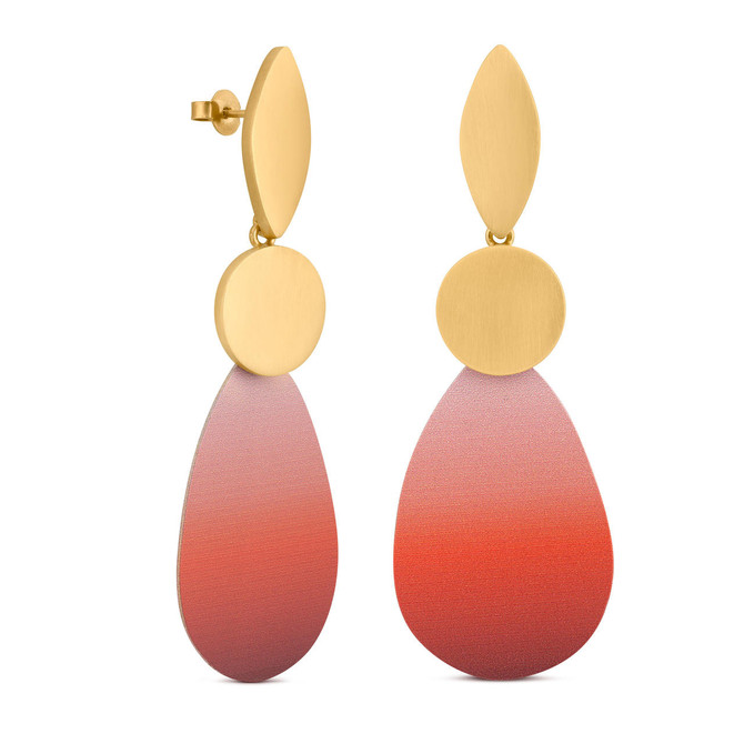 Joidart Captard 2 Piece Large Drop Gold Earrings Red