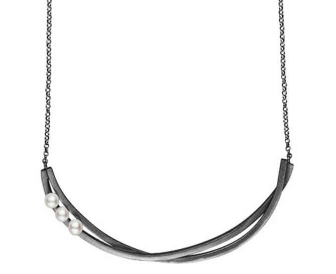 Joidart Lorna Pearl Bar Necklace Blackened Silver