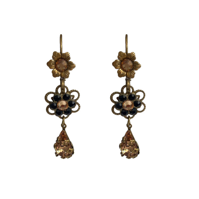 Michal Negrin Black Gold Crown French Wire Earrings