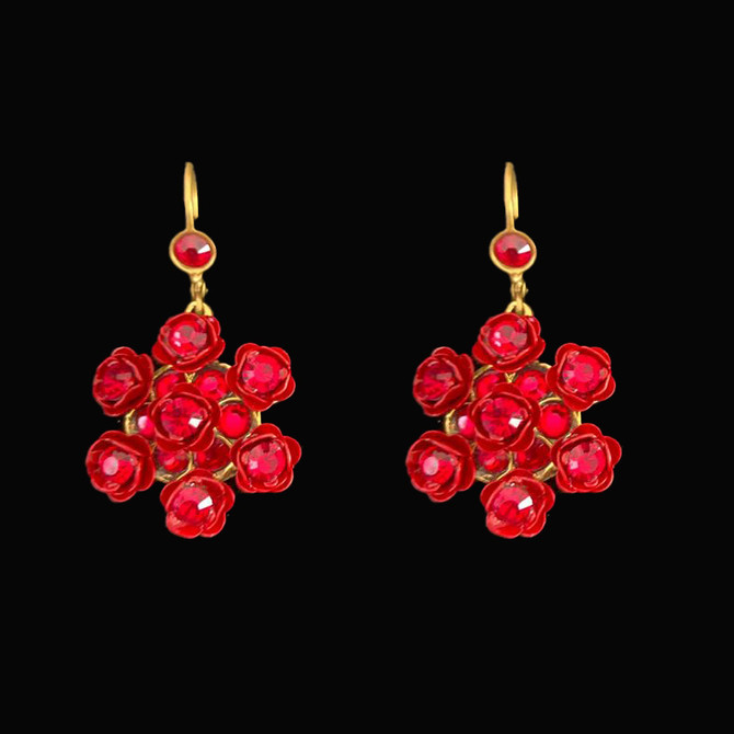 Michal Negrin Fancy Red Flowert Earrings