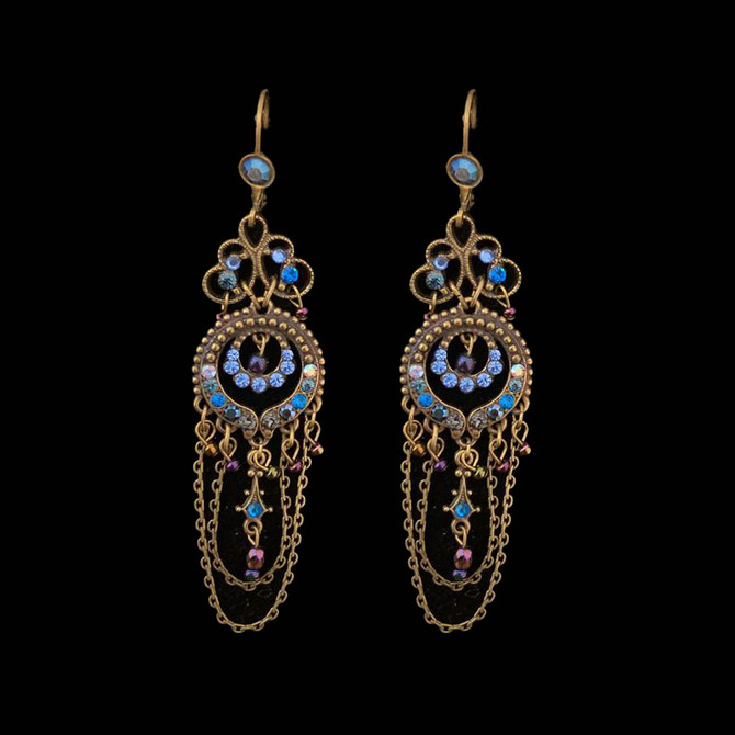 Michal Negrin Peacock Swarovski Crystals Wire Earrings