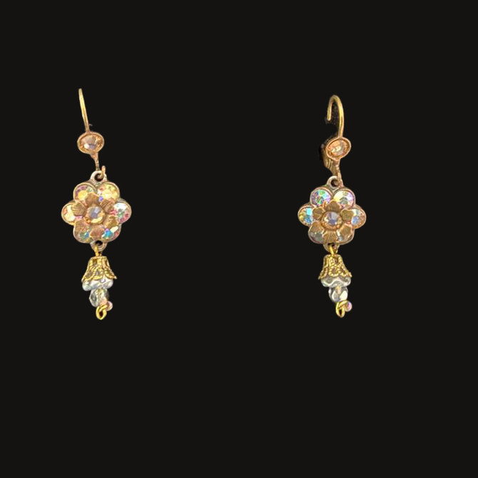 Michal Negrin Clear Flowers French Wire Swarovski crystals Earrings