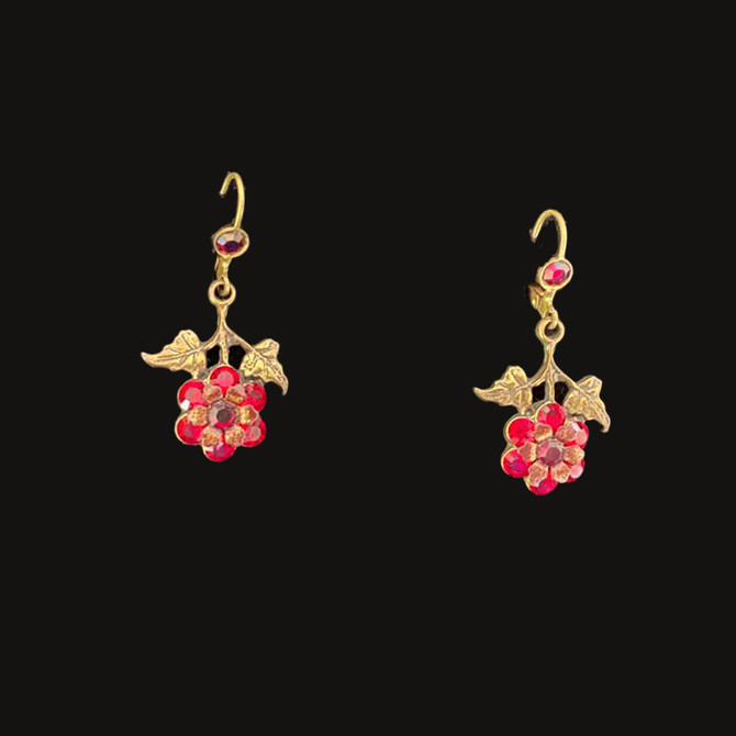 Michal Negrin Special Red Flower French Wire Earrings