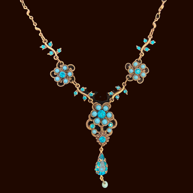 Michal Negrin Spray Rose Blue Necklace
