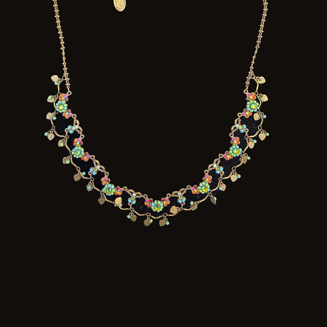 Michal Negrin Added Sparkle Crystal Flowers Necklace