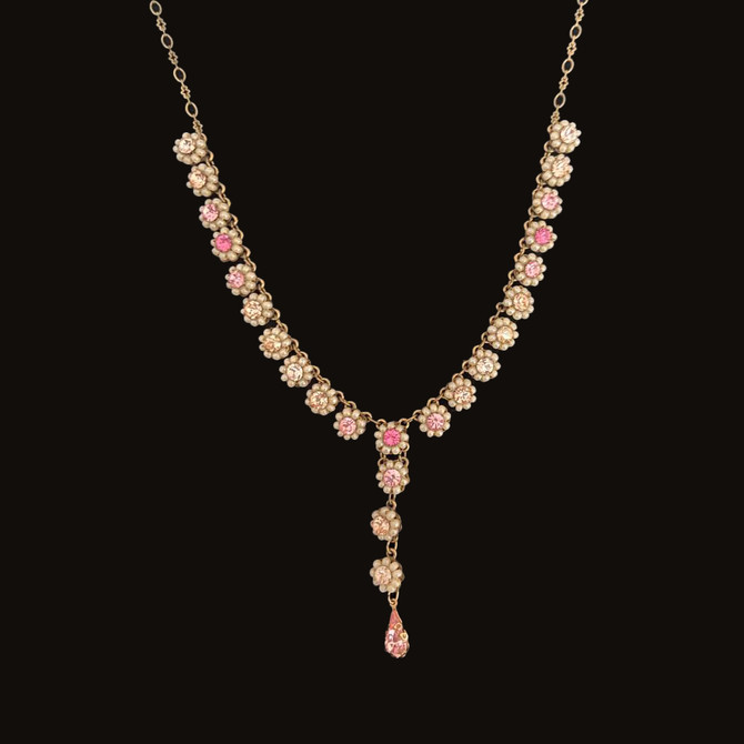 Michal Negrin Classic Small Crystals Pink Powder Flowers Necklace