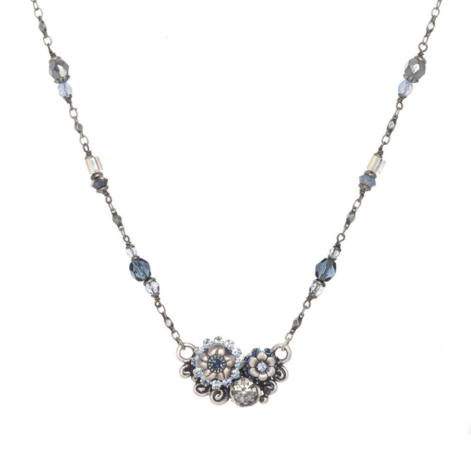 Michal Golan Blue Frost Flower Pendant Necklace