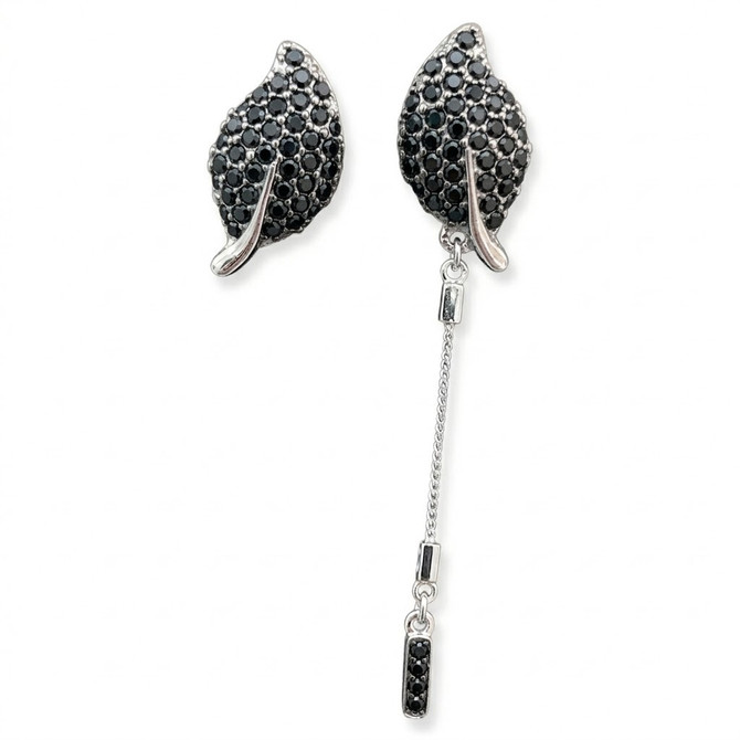 Michal Negrin Uneven Sparkling Leaf Sterling Silver Post Earrings