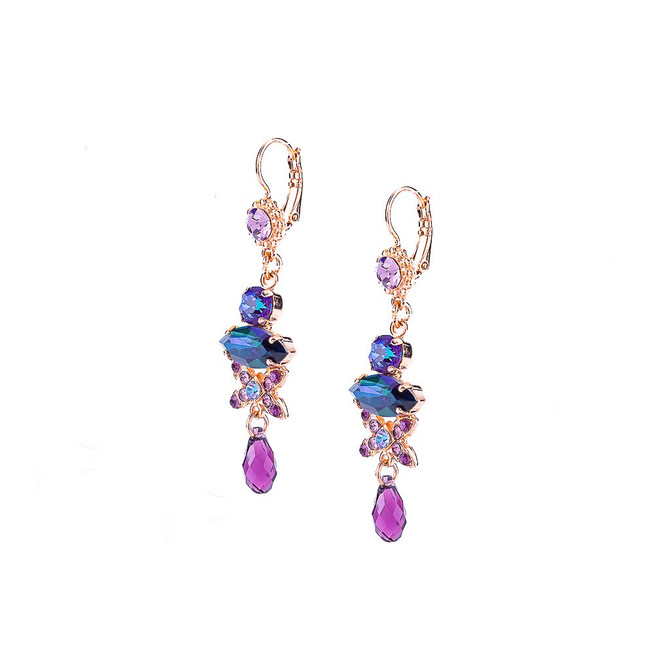 Mariana Marquise and Round Long Dangle Leverback Earrings in Wildberry