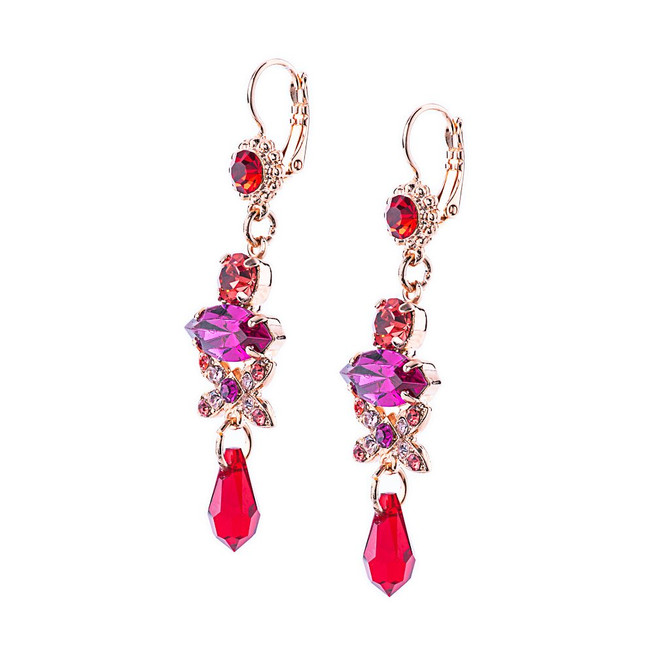 Mariana Marquise and Round Long Dangle Leverback Earrings in Hibiscus