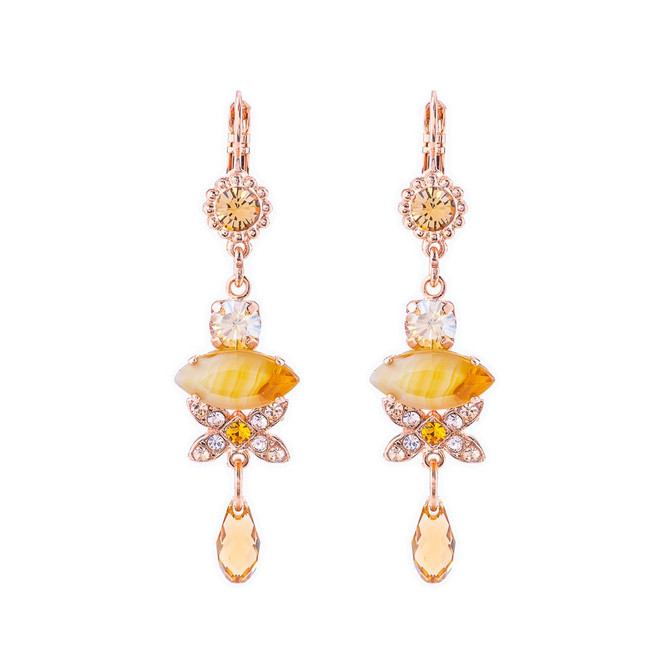 Mariana Marquise and Round Long Dangle Leverback Earrings in Chai