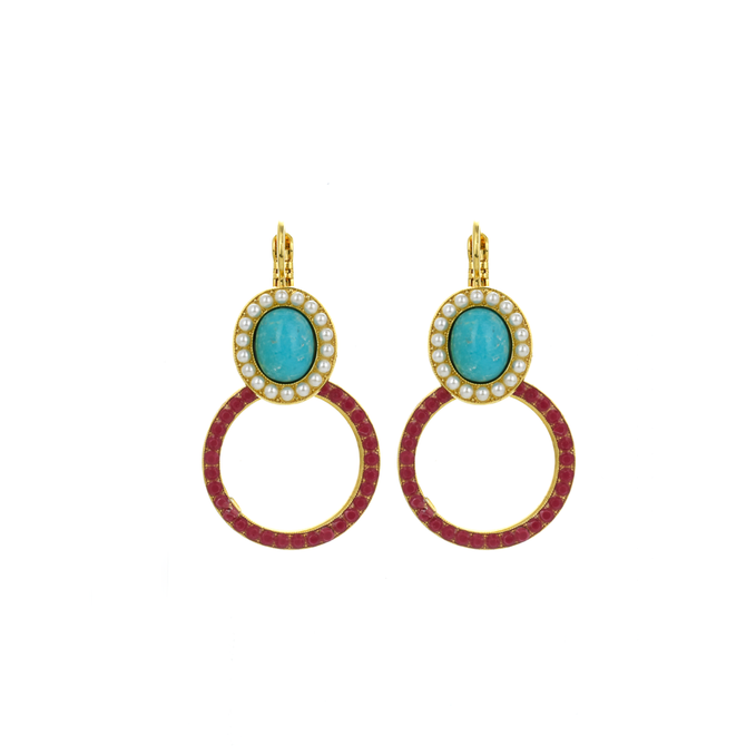 Mariana Oval Halo Circle Leverback Earrings in Happiness Turquoise