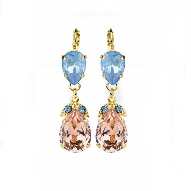 Mariana Double Stone Pear Leverback Earrings in Blue Morpho