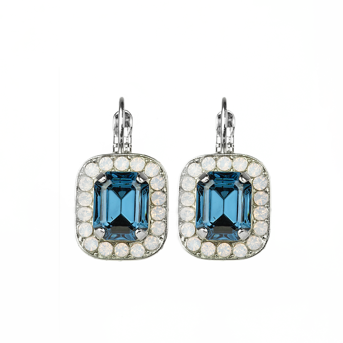 Mariana Emerald Cut Blue Morpho Leverback Earrings