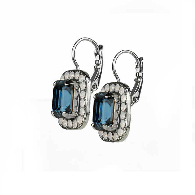 Mariana Emerald Cut Blue Morpho Leverback Earrings