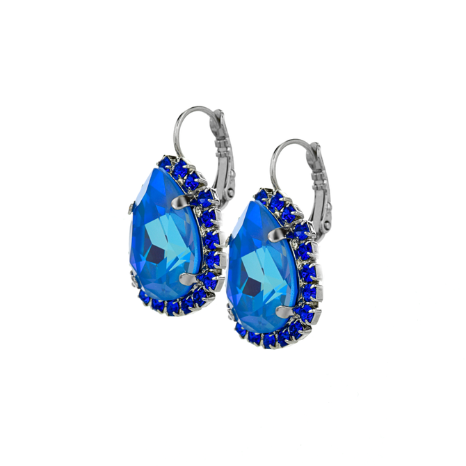 Mariana Large Halo Pear Leverback Earrings in Serenity