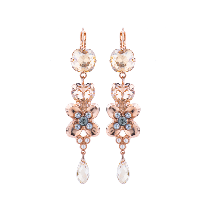 Mariana Heart and Flower Dangle Leverback Earrings in Earl Grey