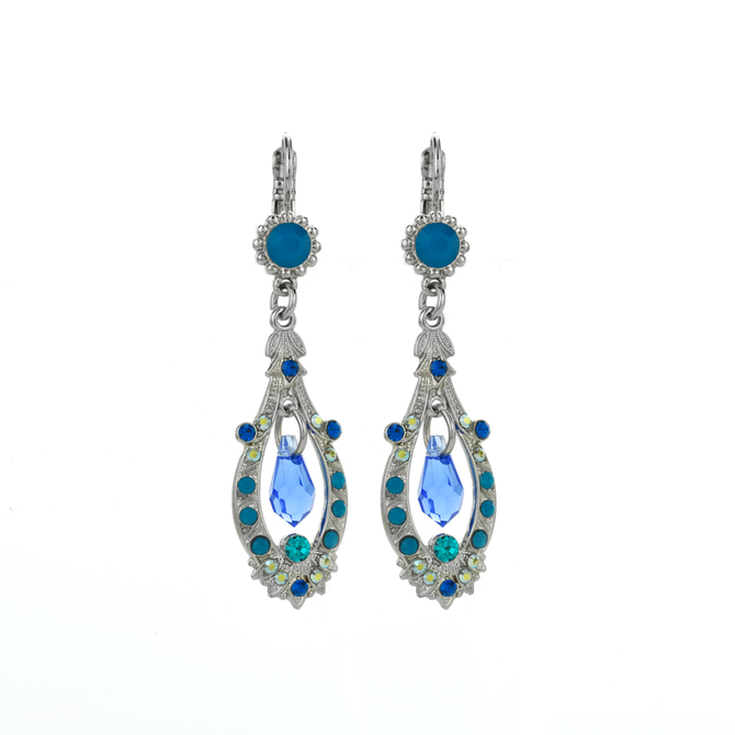 Mariana Open Oval Leverback Earrings with Dangle Briolette in Serenity