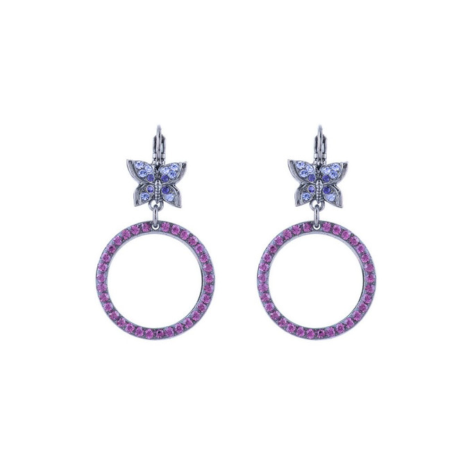 Mariana Circle Butterfly Leverback Earrings in Wildberry