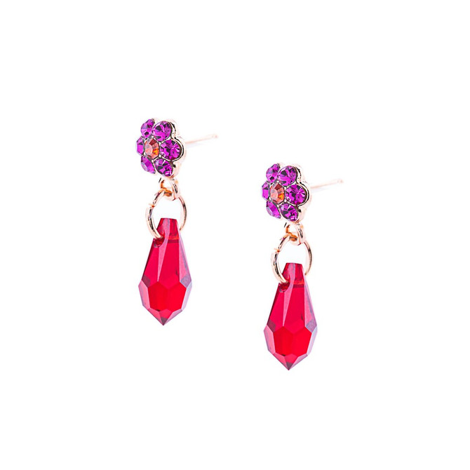 Mariana Petite Flower Post Earrings with Briolette in Hibiscus