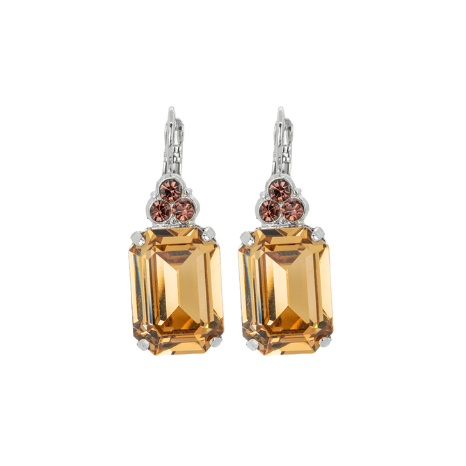 Mariana Large Emerald Cut Leverback Earring with Round Top Stones Meadow Brown