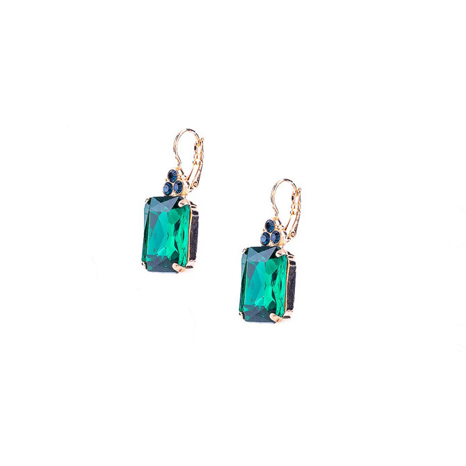 Mariana Large Emerald Cut Leverback Earring with Round Top Stones Chamomile