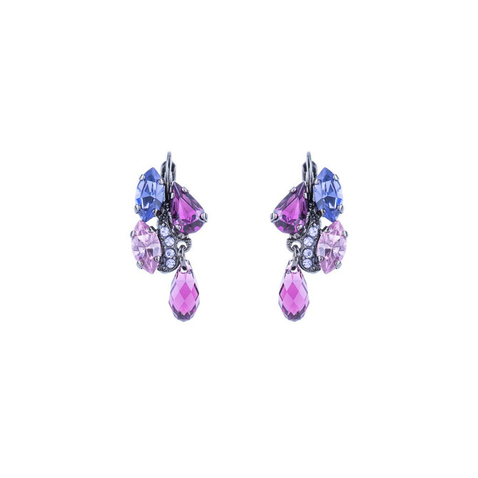 Mariana Multi Stone Cluster Leverback Earrings in Wildberry