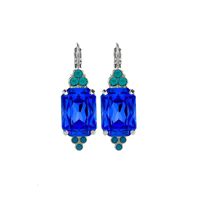 Mariana Large Emerald Cut with Trio Stone Cluster Leverback Earrings in Serenity