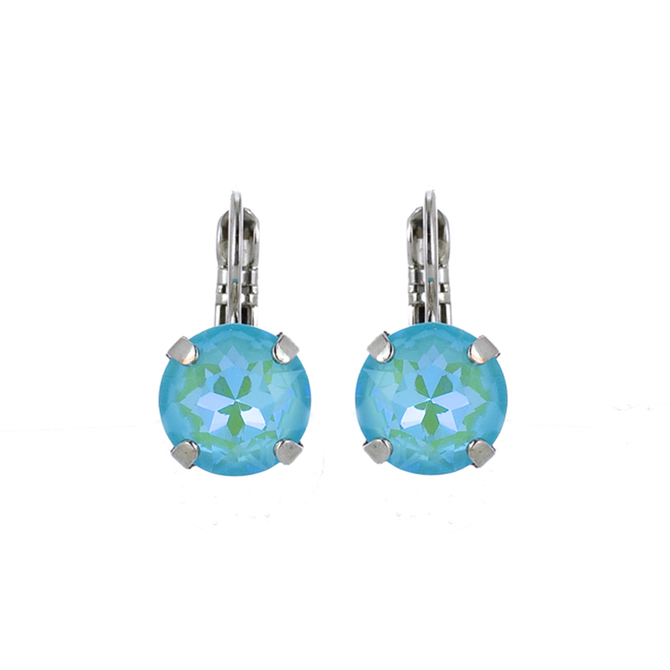 Mariana Lovable Single Stone Leverback Earrings in Sun Kissed Aqua Rhodium