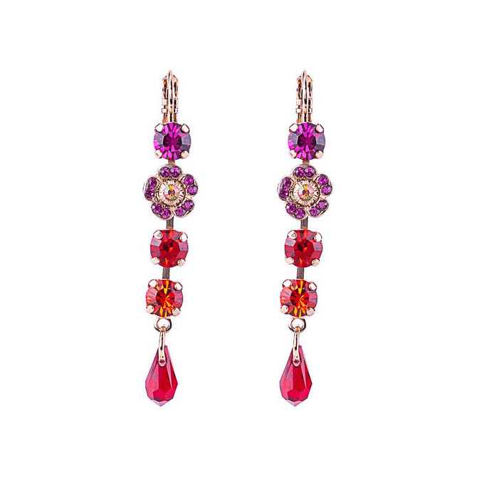 Mariana Petite Four Stone Leverback Earrings with Flower Cluster in Hibiscus