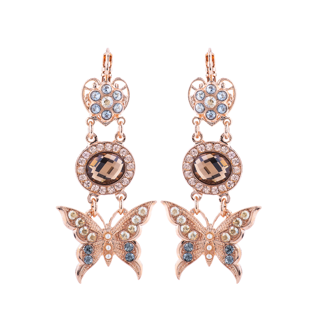 Mariana Heart and Butterfly Swing Leverback Earrings in Earl Grey