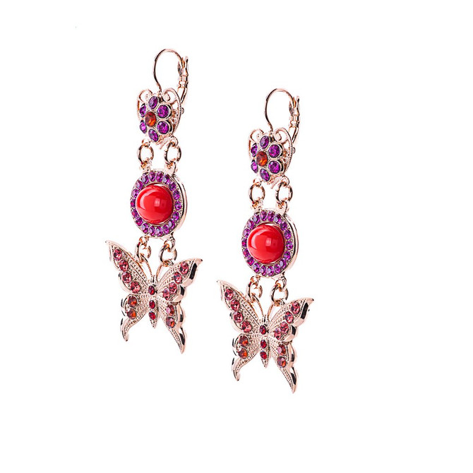 Mariana Heart and Butterfly Swing Leverback Earrings in Hibiscus