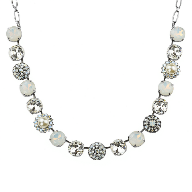 Mariana Extra Luxurious Bridal Cluster Necklace in Ivory Antiqued Silver