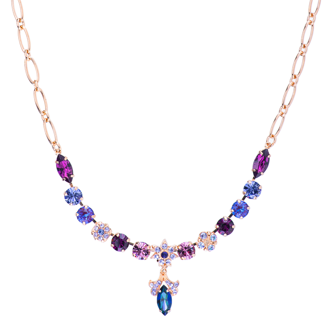 Mariana Petite Necklace with Marquise and Flower Dangle in Wildberry