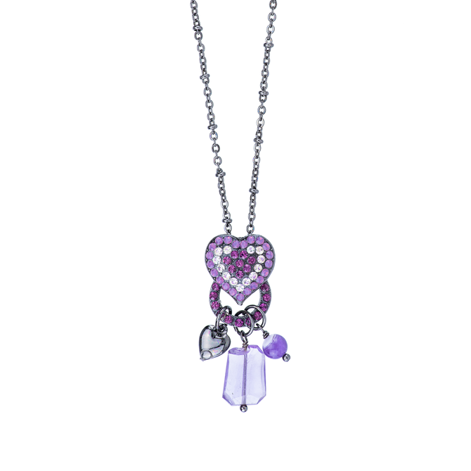 Mariana Open Circle Heart Pendant with Dangle Charms in Wildberry