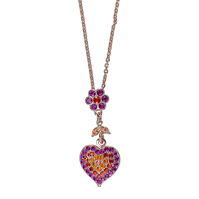 Mariana Heart and Petite Flower Pendant in Hibiscus