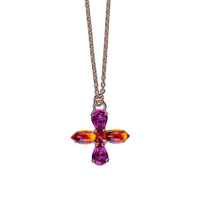 Mariana Pear and Marquise Cross Pendant in Hibiscus