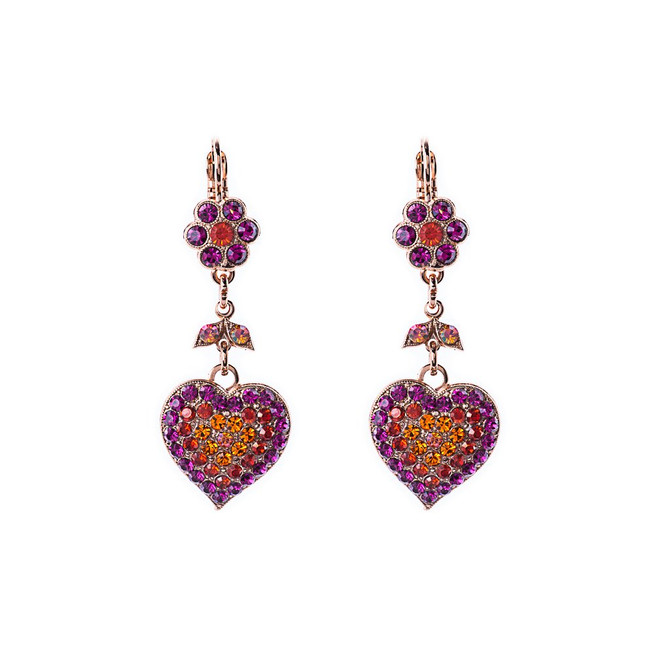Mariana Flower and Heart Dangle Leverback Earrings in Hibiscus
