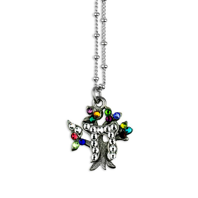 Anne Koplik Tree Of Life Chai Silver Swarovski Necklace