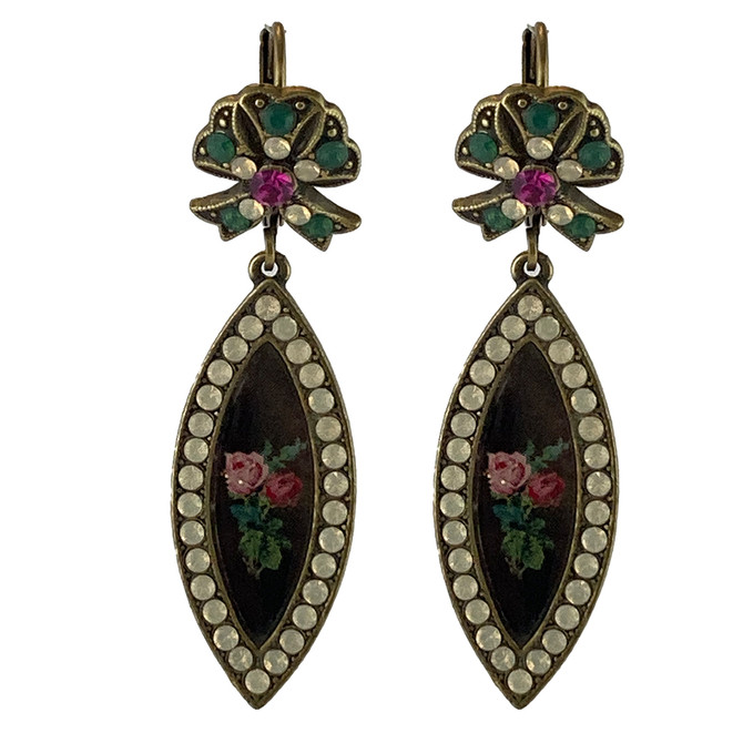 Michal Negrin Crystal Embellished Bow Roses Earrings