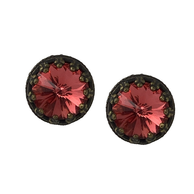 Michal Negrin Round Circle Red Crystals Post Earrings