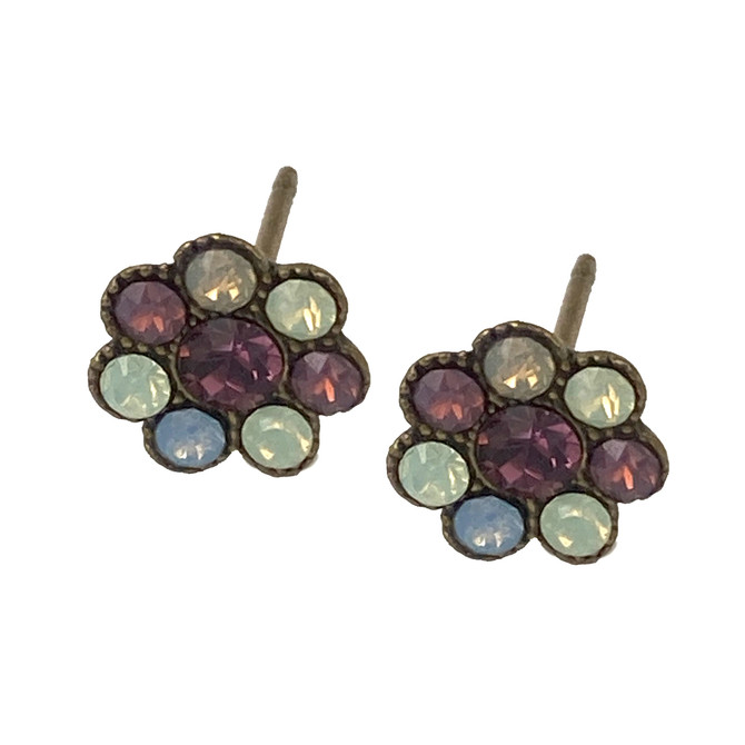 Michal Negrin Emma Stud Brown And Teal Crystal Earrings