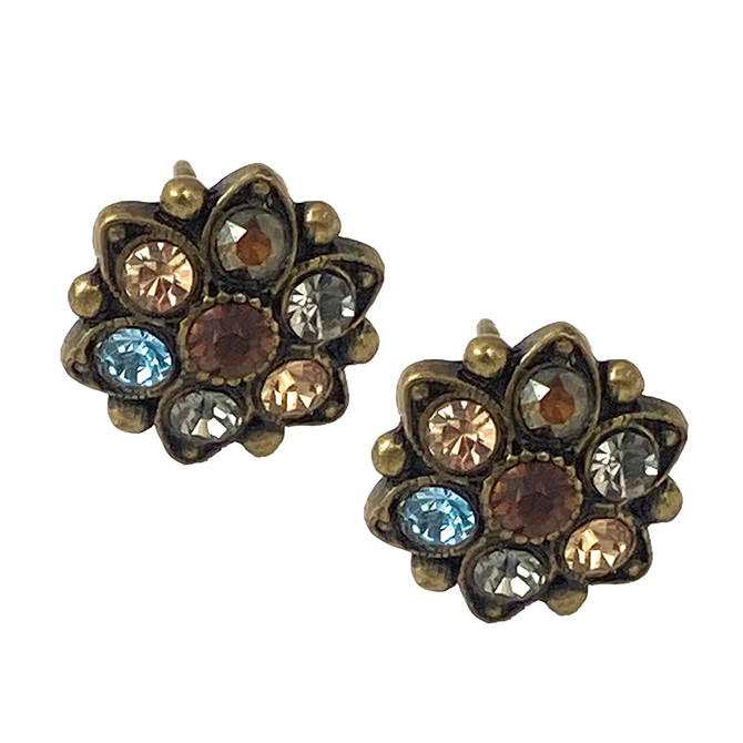 Michal Negrin Multicolor Brown Mix Star Flower Crystal stud Earrings