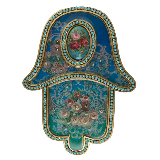 Michal Negrin Antique Blue Roses Wall Hamsa