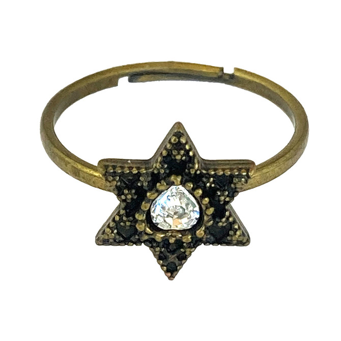 Michal Negrin Clear Crystal Star Of David Flower Adjustable Ring