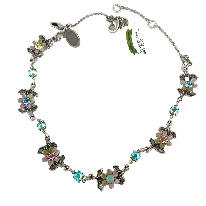 Michal Negrin Jewelry Silver Crystal Flowers Anklet