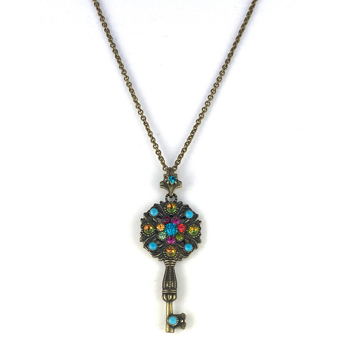 Michal Negrin Victorian Multicolor Key Swarovski Crystals Necklace