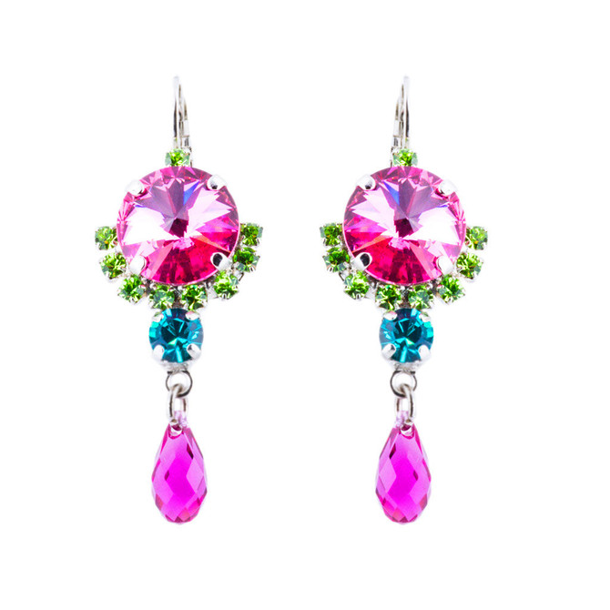 Mariana Rivoli Cluster French Wire Earrings with Briolette Dangle in Rainbow Sherbet *Preorder